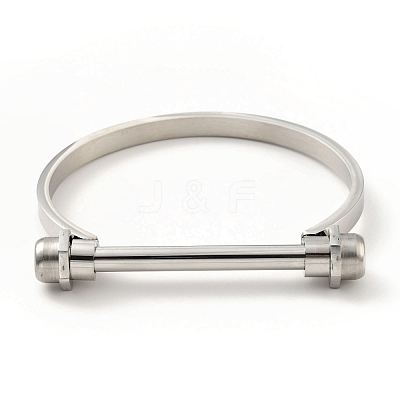 Non-Tarnish 304 Stainless Steel D Shape Bar Screw Bangle BJEW-G636-05A-P-1