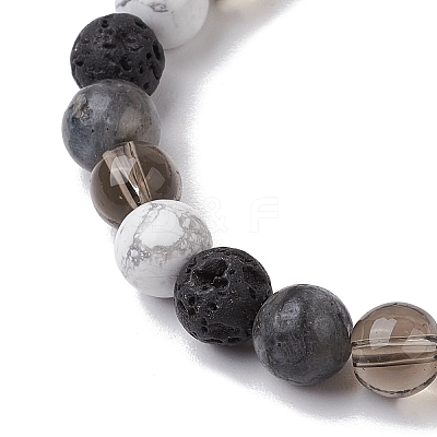 8.5mm Round Natural Larvikite & Howlite & Synthetic Smoky Quartz & Natural Lava Rock Bead Stretch Bracelets for Women BJEW-JB10944-03-1