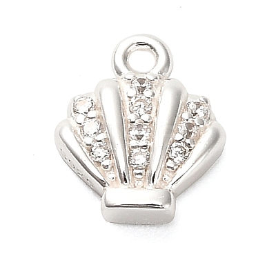 925 Sterling Silver Micro Pave Clear Cubic Zirconia Shell Shaped Charms STER-U009-09S-01-1