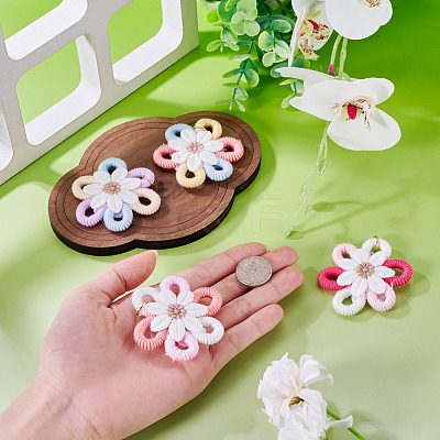 4Pcs Cloth Flower Pendants PALLOY-TAC0256-1