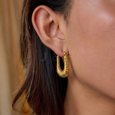 Textured 304 Stainless Steel Hoop Earrings for Women ZR7254-1