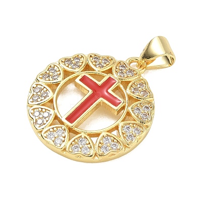 Religion Cross Brass Micro Pave Clear Cubic Zirconia Pendants CU-CBA83A6-03C-G03-1