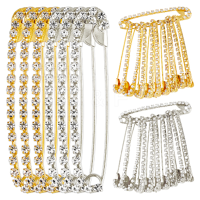 20Pcs 2 Colors Alloy Rhinestones Safety Pin Brooch SJEW-FH0001-04-1