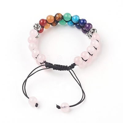 Chakra Natural Rose Quartz Braided Bead Bracelets BJEW-O164-A07-1