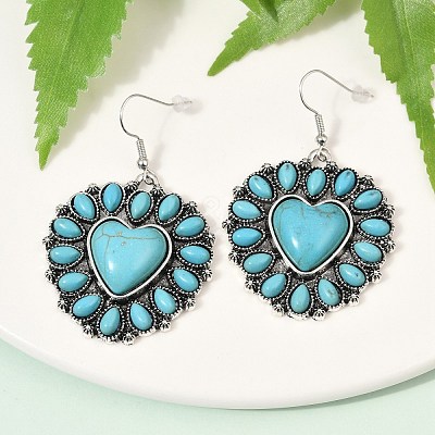 Alloy Synthetic Turquoise Dangle Earrings for Women EJEW-U053-11AS-1