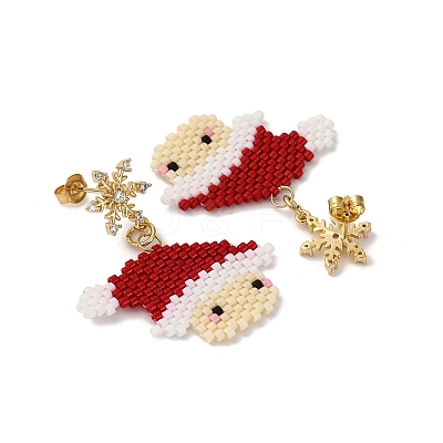 Santa Claus Brass Dangle Stud Earrings EJEW-MZ00498-1