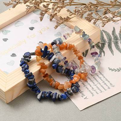 Chip Natural Gemstone Beaded Stretch Bracelets Sets BJEW-JB05700-1