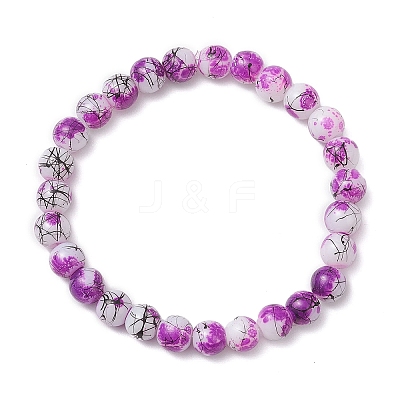 Drawbench & Baking Paint Round Glass Stretch Bracelets BJEW-JB12614-1