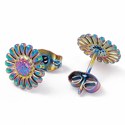 Ion Plating(IP) 304 Stainless Steel Sunflower Stud Earrings for Women EJEW-G338-05M-1