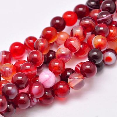 Natural Striped Agate/Banded Agate Bead Strands G-G962-8mm-06-1