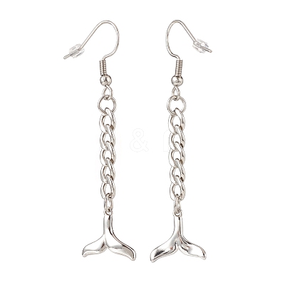 Curb Chains with Brass Charm Long Dangle Earrings EJEW-JE04963-03-1