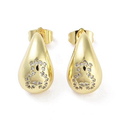 Teardrop Rack Plating Brass Cubic Zirconia Stud Earrings for Women EJEW-B047-02G-14-1
