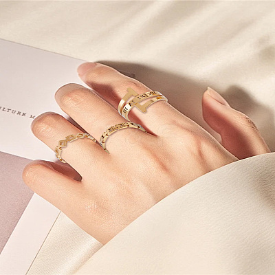 1 Set Stainless Steel Geometry Cuff Rings for Women RJEW-LP0008-19-1