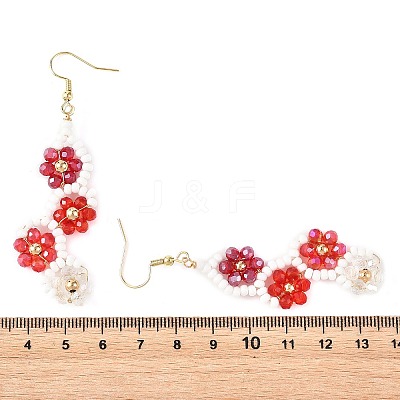 Flower Glass Seed Beaded Dangle Earrings EJEW-MZ00775-03-1