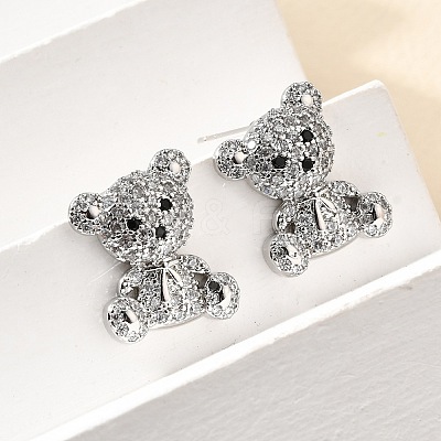 Bear Brass Micro Pave Cubic Zirconia Stud Earrings & Pendant Necklaces Sets SJEW-Z002-01P-1
