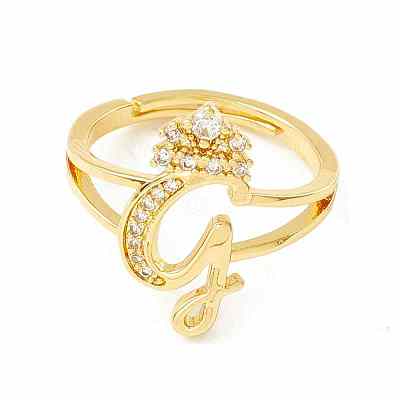 Clear Cubic Zirconia Initial Letter with Crown Adjustable Ring RJEW-M139-17G-1