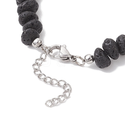 Synthetic Turquoise Cross & Natural Lava Rock Nuggets Beaded Bracelets BJEW-JB12193-02-1