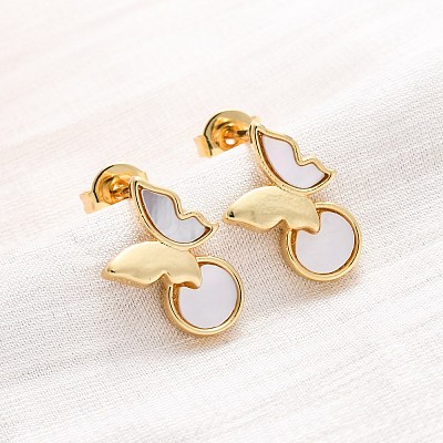 Butterfly Brass Shell Stud Earrings KK-D363-22G-1