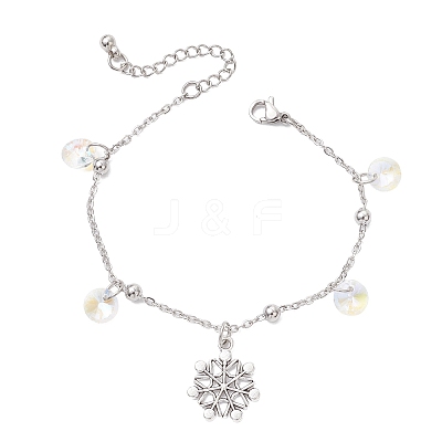 3Pcs Christmas Snowflake Alloy Charm Bracelets BJEW-JB12677-1