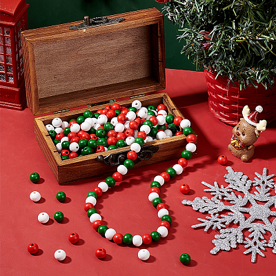 600Pcs 3 Colors Christmas Natural Wood Beads WOOD-GA0001-57-1