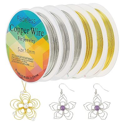 6 Rolls 6 Style Round Copper Jewelry Wire CWIR-FG0001-01A-1