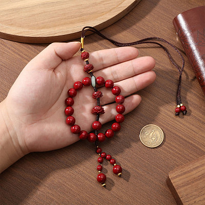 1Pc Cinnabar Round Beads Pendant Decorations HJEW-CA0001-77-1