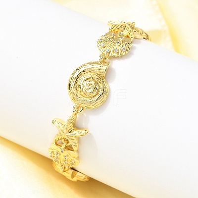 Summer Beach Brass Micro Pave Clear Cubic Zirconia Starfish & Shell Shape Link Chain Bracelets LS-BJEW-C118-02A-G-1