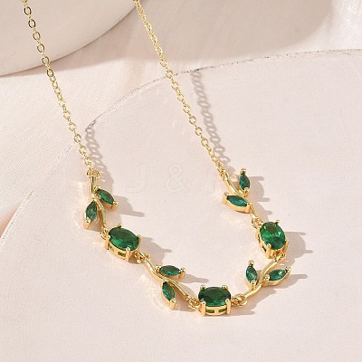 Brass Pave Cubic Zirconia Rose Flower Link Cable Chain Necklaces for Women NJEW-C121-05B-08G-1
