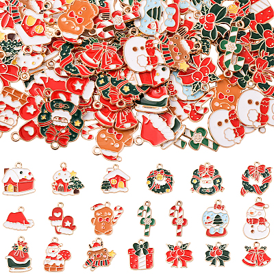 80Pcs 20 Styles Christmas Theme Alloy Enamel Pendants ENAM-SC0007-15-1
