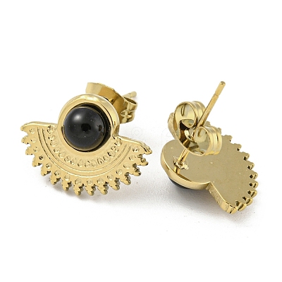 Ion Plating(IP) Real 18K Gold Plated 304 Stainless Steel Fan Stud Earrings EJEW-Z042-02D-1