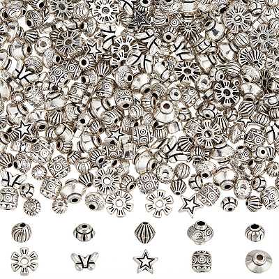 400Pcs 10 Styles Tibetan Style Alloy Beads FIND-PA0001-37-1