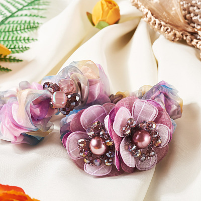 2Pcs 2 Colors Chic Solid Color French Satin Pigtail Hair Tie for Elegant Hairstyles OHAR-TA0001-10B-1