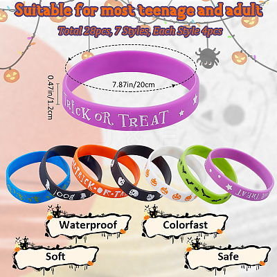 28Pcs 7 Colors Halloween Themed Silicon Cord Bracelets BJEW-CN0001-09-1
