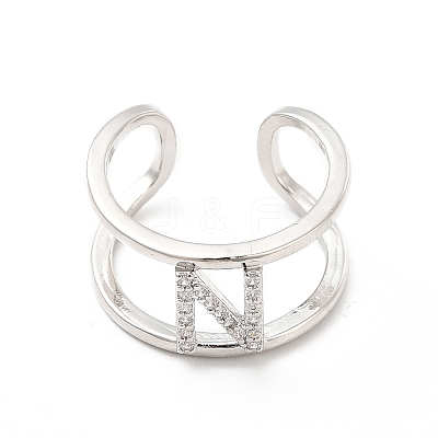 Clear Cubic Zirconia Initial Letter Open Cuff Ring RJEW-A012-01P-N-1