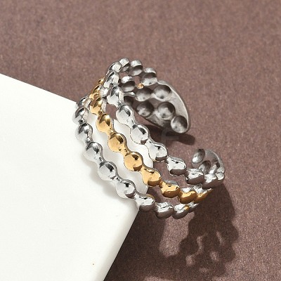304 Stainless Steel Double Color Cuff Rings RJEW-S635-01GP-F-1