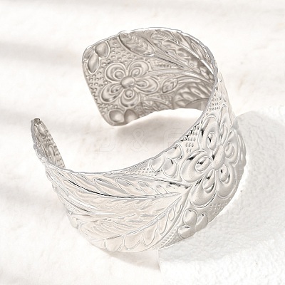 35MM 304 Stainless Steel Textured Flower Wide Cuff Bangles for Women SA-CBAB767-33P-1