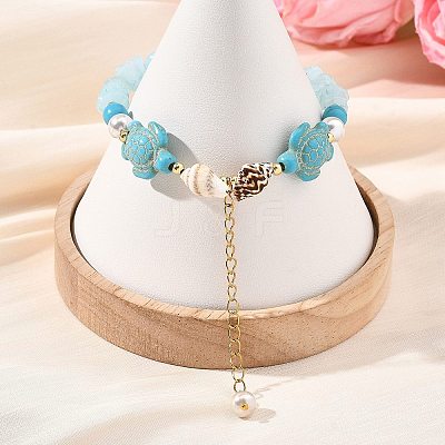 Beachy Natural white Jade Chip Beads & Synthetic Turquoise Charm Bracelets BJEW-JB14140-01-1
