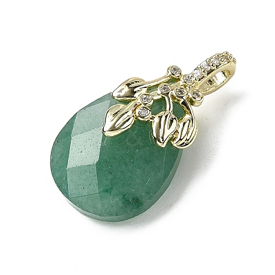 Natural Green Aventurine Faceted Teardrop Pendants KK-D021-03E-G-1