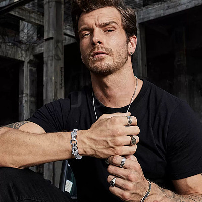 Wolf Alloy Wheat Chain Bracelets & Skull Stainless Steel Keychain Clasps Sets SJEW-GA0001-04-1