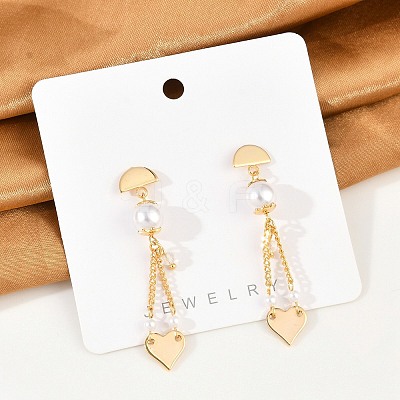 Brass ABS Plastic Pearl Dangle Stud Earrings EJEW-U040-16G-1