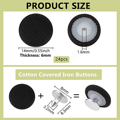 24Pcs Pure Cotton Covered Iron Buttons BUTT-BC0001-19B-1