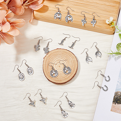 10 Pair 10 Style Alloy Dangle Earrings with 304 Stainless Steel Pins EJEW-AB00035-1