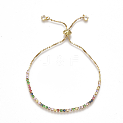 Adjustable Brass Cubic Zirconia(Random Mixed Color) Slider Bracelets BJEW-S141-01-1