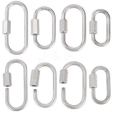 8Pcs 4 Styles 304 Stainless Steel Screw Carabiner Lock Charms STAS-TA0005-54-1