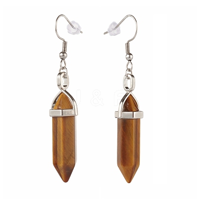 Bullet Shaped Natural Mixed Gemstone Dangle Earrings EJEW-JE04575-1