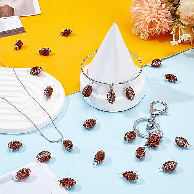 20Pcs Rugby Polymer Clay Rhinestone Pendants PALLOY-OC00050-1