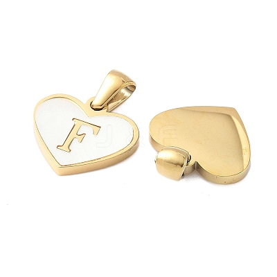 304 Stainless Steel Pave Natural White Shell Heart with Initial Slice Pendants STAS-R168-25G-F-1