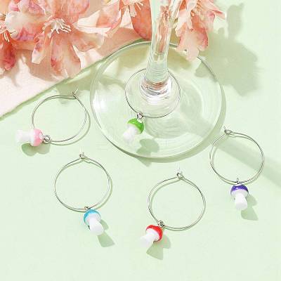 Mushroom Resin Wine Glass Charms Decoration AJEW-JO00231-1