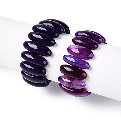 Oval Natural Agate Beaded Stretch Bracelets for Women Men G-Q601-23E-1