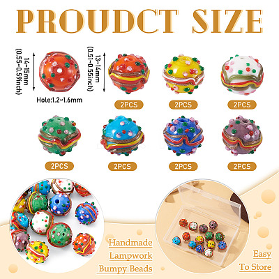 14Pcs 7 Colors Handmade Lampwork Bumpy Beads LAMP-TA0002-42-1